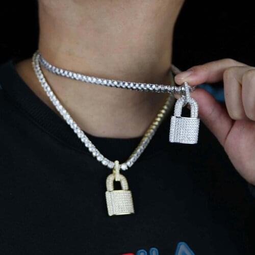 Rope Tennis Chain Micro Pave CZ Iced Out Bling Men Boy Hip Hop Lock Pendant Necklace Top Quality Rock Punk Men Jewelry