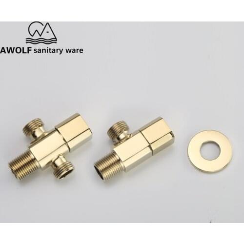 G1/2" Angle Valve Solid Brass Wall Mounted Toilet Filling Ziconium Gold Plating Bathroom Washing Machine Water Stop AF611