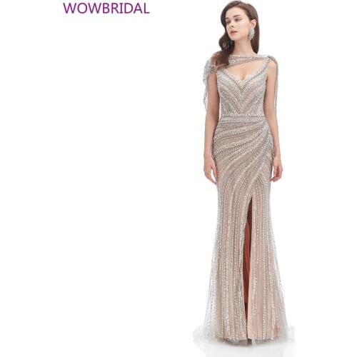 2021 New Sexy Sequined Shawl Deep V Neck Halter Sleeveless High Slit Floor Length Dress Evening Formal Evening Dress