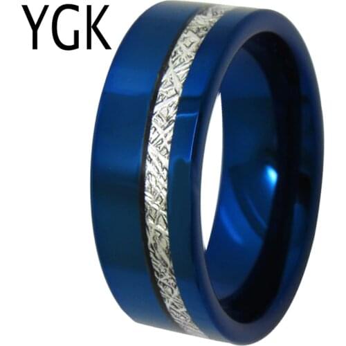 YGK Wedding Jewelry Blue Pipe Meteorite Inlay Classic Tungsten Rings for Mens Bridegroom Wedding Engagement Anniversary Ring