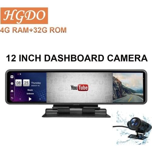 HGDO Mirror Recorder 12" Android Dash Cam 12" Video Recorder Car DVR 3 in 1 GPS WIFI Rear View Camera Night Vision Reverse DVRS