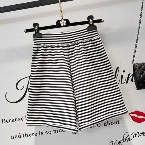 Striped Loose Knitted Fashion Zevity Basic High Waist Summer WomenS Casual Cycling Clothing Sports Fitness Shorts 2021