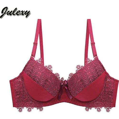 Julexy New 2021 ABC Cup Push Up Women Bra Solid Sexy Lace Lingerie Underwear For Women Black Red Beige
