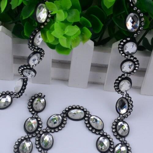 10yards New Oval Rhinestone Chain Lace Ribbon Sew On Trims Wedding Dress Costume Applique Crystal Necklace DIY Craft Accessories