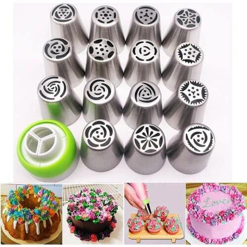 16pcs Russian Piping Tips Cake Nozzles Icing Tips Pastry Bag For Cake Cupcake Decorating Supplies Piping Tips Russian Tips Set