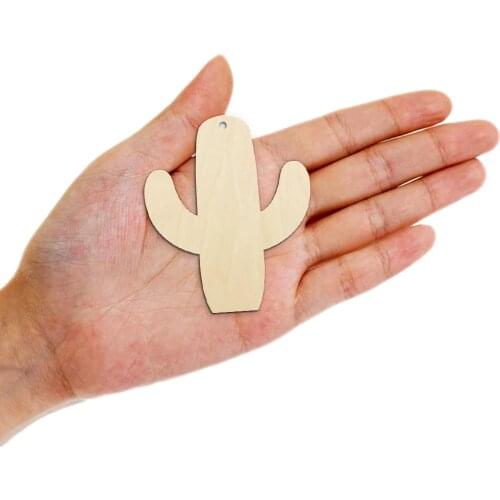 20pcs 70mm Natural Blank Wooden Cactus Tags Favor Rustic Wood Ornaments Laser Cut Small Cactus Cutout Branch Charms