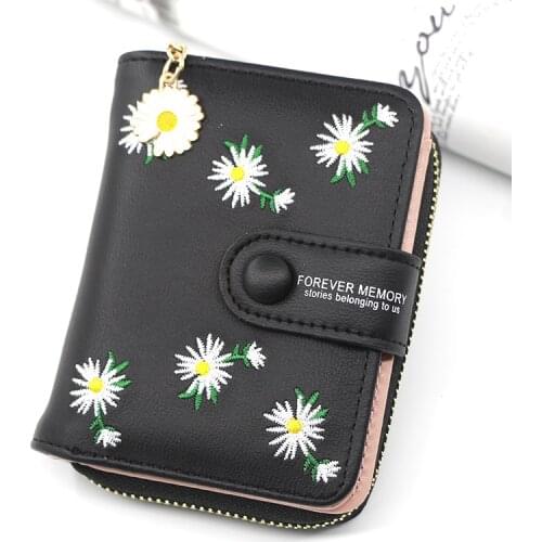 2020 Daisy Flower Women Short Wallets Button Hasp PU Leather Fold envelope Wallet Student Girls Coins Purse Bank Card Holder