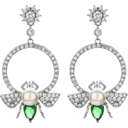 2021 luxury bee pearl long Zircon Earrings for women / Girls wedding party fashion jewelry ER-491