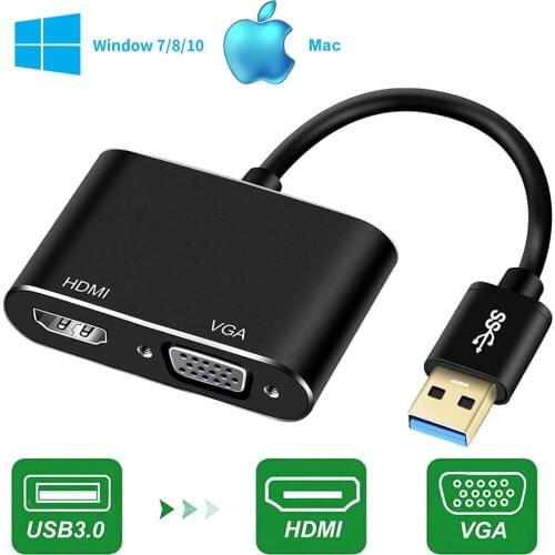 2021 Best USB to HDMI VGA Converter 1080P USB 3.0 HDMI VGA Adapter Dual Display Support HDMI VGA Sync Output for Windows7/8/10