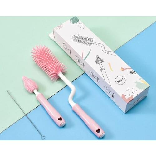 3pcs Silicone Baby Bottle Brush Set Straw Nipple Cleaner 360 Rotation Water Bottle Cup Cleaning Brush Tools