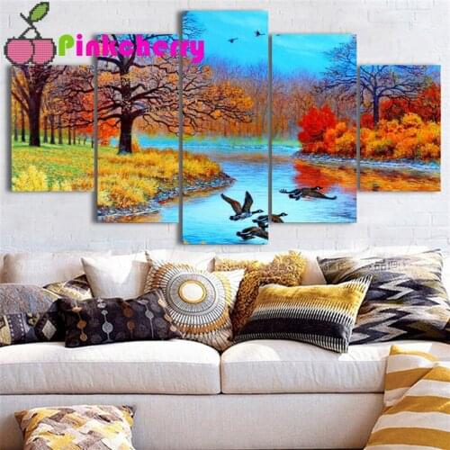 5D Diy Diamond Embroidery,Beautiful Autumn Landscape Full Square Round Diamond Painting Cross Stitch Mosaic 5 Piece k1243