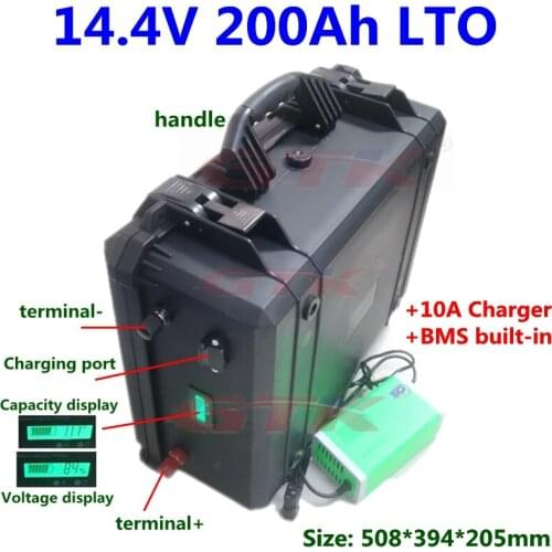 GTK LTO battery 14.4V 200Ah 180Ah 160Ah Lithium titanate battery no 12V for Motorhome RV Solar back up power supply+10A Charger