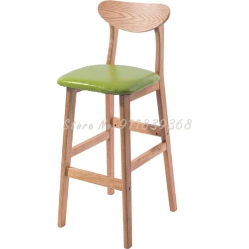 Bar Chair Solid Wood Bar Stool Back Desk Bar Chair Modern Simple Home Nordic Retro High Footed Stool
