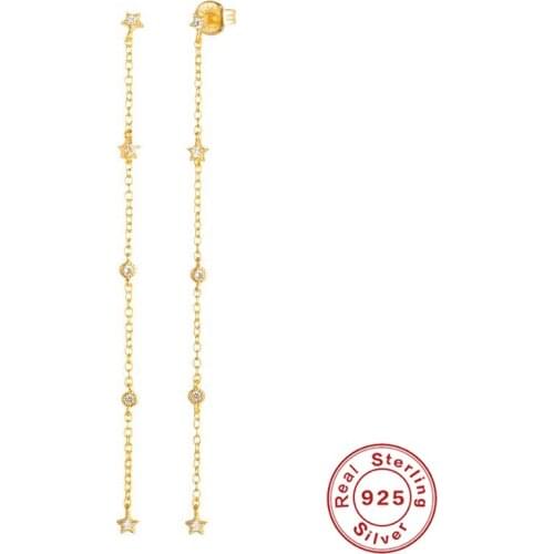 BOAKO 925 Sterling Silver Gold Long Chain Tassel Star Charm Dangle Earrings For Women Cubic Zirconia Drop Earrings Party Jewelry