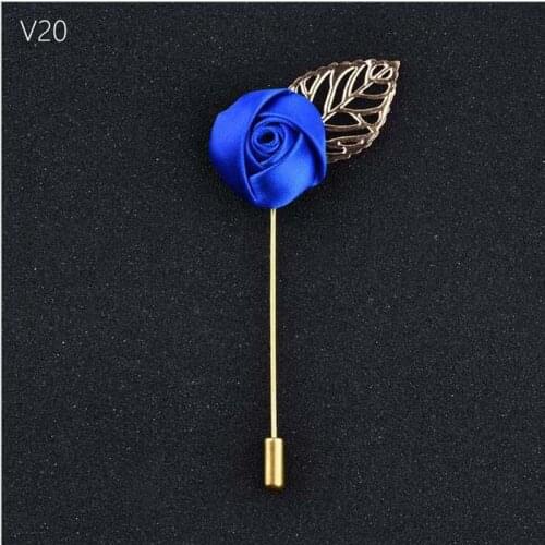 Groom Golden Leaves Royal Blue Roses Cloth Brooch Corsage Flowers Wedding Party Prom Man Suit Corsage Lead Flowers Pin Brooch