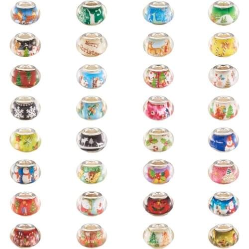 128pcs/set Resin European Beads Charm Bead Large Hole Christmas Theme Rondelle Mixed Color for Jewelry Making Handmade Supplies