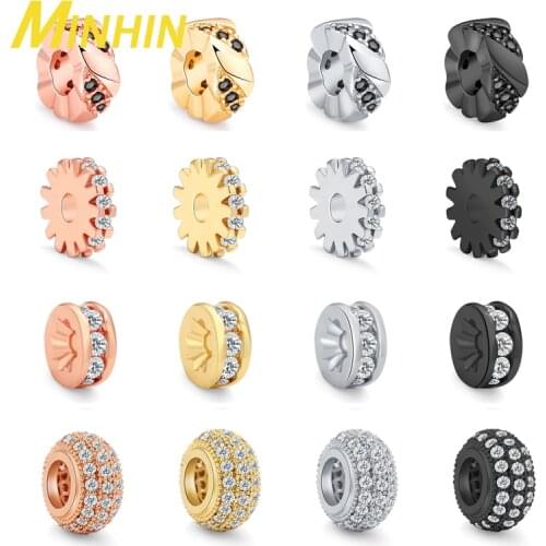 MINHIN Solid Brass CZ Flat Round Shape Loose Spacer Beads For Jewelry Making Natural Beads Necklace Bracelet Earrings Findings