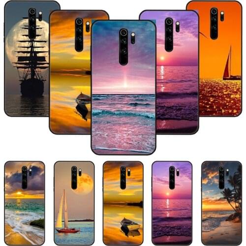 Phone Case For Xiaomi Redmi Note 8 8T 7 7A 9 9S 8A 4 5 Pro Black Cover Coque Luxury Shell Fashion Bumper Tpu Sunset Scenery