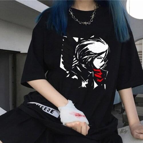 Women Tshirt Harajuku Black T Shirt Attack on Titan Print Summer Short Sleeve 90s Casual T-shirt Tops Woman Clothes Female Tees