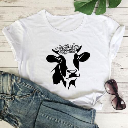 Floral Cow 100% Cotton T-shirt Aesthetic Women Country Life Tshirt Cute 90s Farm Girl Graphic Tee Shirt Top Camiseta