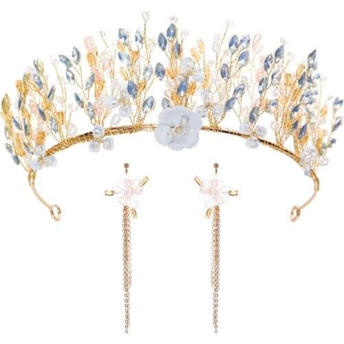 Bride wedding dress crown headdress super fairy atmosphere handmade beaded headband Sen system princess birthday crown