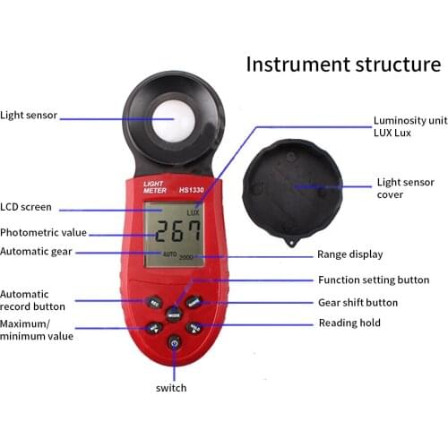 HS1330 Portable Digital Illuminance Meter Automatic Range 1-20000 LUX Resolution 0.01 One-piece