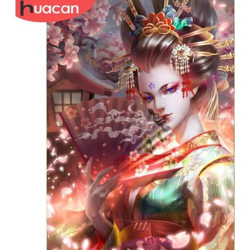 HUACAN Full Drill Diamond Painting Japanese Kabuki Diamond Mosaic Portrait Cross Stitch Handcraft Gift For Women