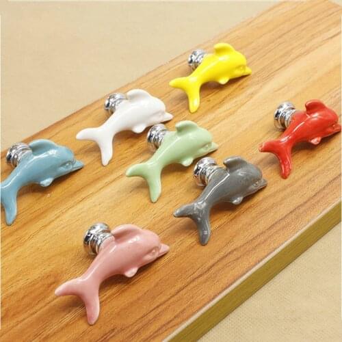 Ceramic Dolphin Drawer Knobs 3D Cartoon Cabinet Cupboard Handles Fashion Kids Cabinet Knobs Room Furniture Handle Hardware