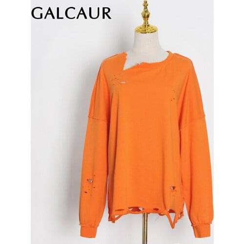 GALCAUR Korean Sweatshirts For Women O Neck Long Sleeve Hole Designer Oversized Pullovers Pullovers Female 2021 Autumn Clothing