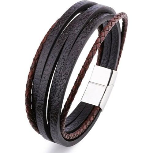 Titanium Steel Leather Bracelet High Quanlity Mens Multi Layer Bangle Hot Sale Woven Bracelet