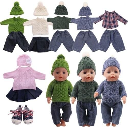 Doll Winter Long Warm Sweater Jeans Fit 18 Inch American Doll And 43cm Baby New Born Doll Our Generation , Gift For Childrens