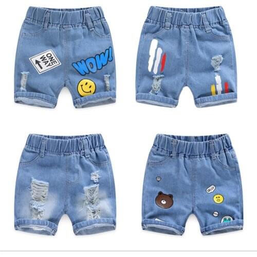 Summer 2020 new kids clothes baby jeans cartoon fashion Denim shorts cartoon jeans with holes boys clothes for 2-10 Years Old