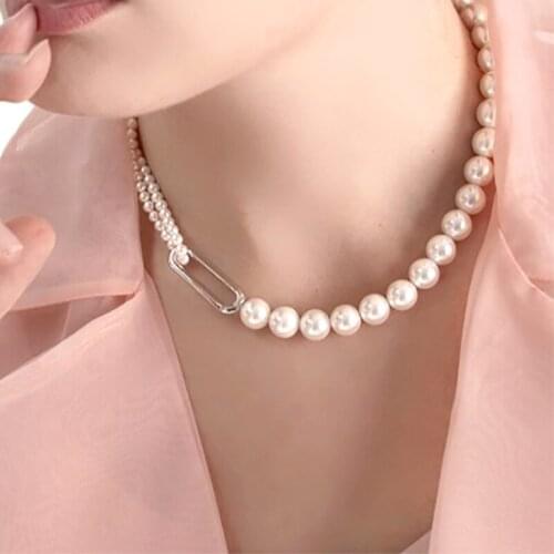 Liemjee Fashion Personality Party Jewelry Asymmetry Double Layer Pearls Necklace For Women Feature Namour Charm Gift All Seasons