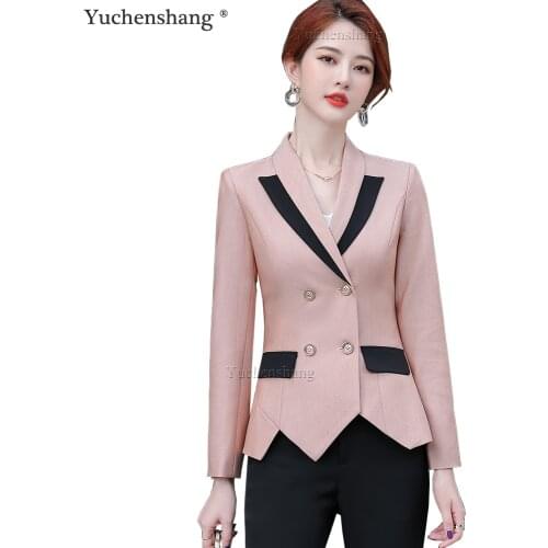 Fashion Asymmetric Double Breasted Women Girl Blazer New Arrival Gray Pink Apricot Elegant Ladies Female Winter Jacket 2020