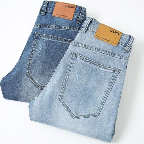 2021 New Washed Blue Elastic Force Daning Trousers Male Brand Pants Mens Slim Jeans Fashion Casual Classic Style