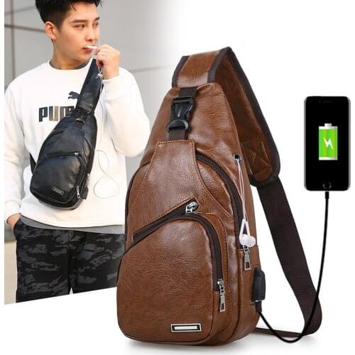 2021 Mens Backpack USB Charging Bag Mens Chest Bag PU Leather Shoulder Bag Diagonal Package Messenger Travel Cross Body Bags