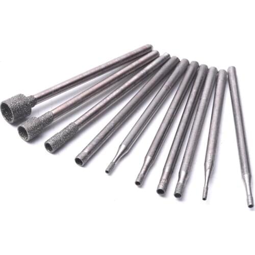 10/20Pcs 0.84mm to 5mm Diamond Burr Bits Set Grinding Head Rotary Tool 2.35mm Shank for Jade Glass Engraving Hole Drilling Bit