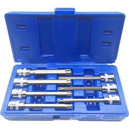 7Pcs Star Extra Long Torx Bit Sockets 3/8 Inch T25,30,40,45,50,55,60 Nuts Set For Auto/Car Repair and Home Use Hand Tools Sets