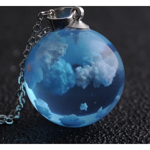 2020 new creative blue sky white cloud moon pendant necklace for women fashion art glass ball choker necklace gril gift female
