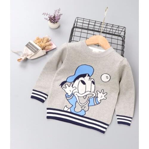 Autumn New Little Children Knitted Sweater Donald Duck Embroidery Cartoon Tops Winter Christmas Toddler Boys Outfit Girl Clothes