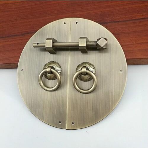 New Arrival Chinese Retro Cabinet Door Knobs Copper Round Brass Handles For Antique Bookcase Wardrobe Kitchen Latch Lock 11 18CM