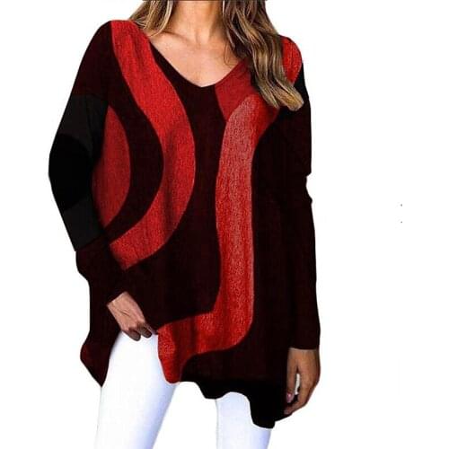 New Striped Irregular Tops Casual Printing Loose Long Sleeved Womens T-Shirt Autumn Winter All Match Street Hipster Ladies Tops