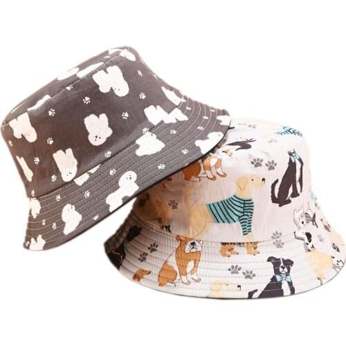 2020 Summer Fisherman Hat Men Reversible Bucket Hat Women Animal Dog Print Bob Hip Hop Caps Panama Sun Fishing Cap