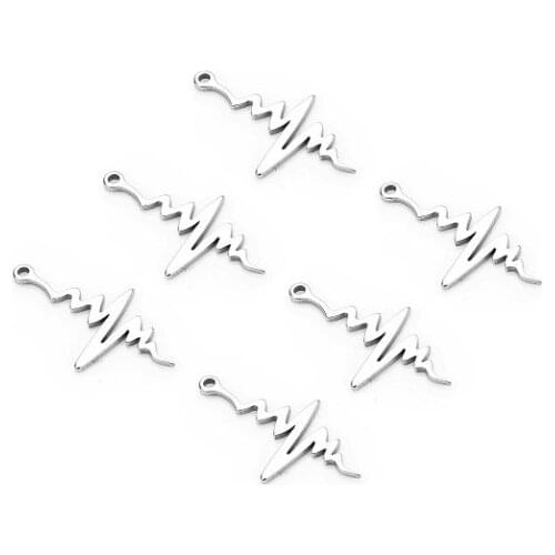 20pcs/lot 11.5X21.4mm Electrocardiogram stainless steel Connector Metal Alloy Pendant For DIY bracelet Jewelry Making rt4sd
