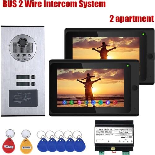 2/3/6 Monitor Apartment Night Vision Wired WIFI 7Inch BUS2 Wire Video Door Phone Intercom system Kit for home Support Remote APP