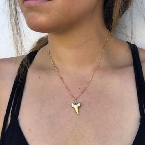 Geometric Shark Teeth Necklace Vintage Women Stainless Steel Gold Color Chain Necklace Jewelry Lovers Collares Kpop