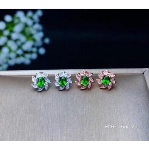 Natural green diopside stud earrings 925 silver natural gemstone earrings round wheel for girl party gift fine Earrings jewelry