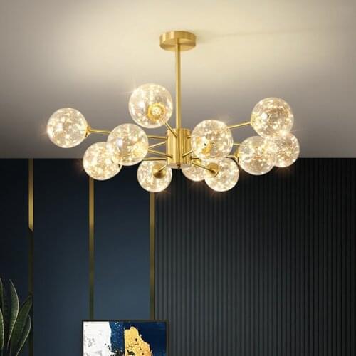 Nordic Living Room Led Chandelier Gypsophila Lighting Lustre Gold Metal Chandelier Lighting Foyer Glass Globe Lighting Fixtures
