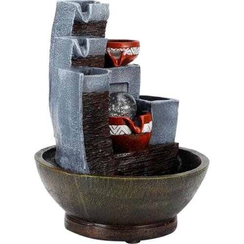 LED Tabletop Water Fountain Resin Desktop Crafts Ornaments Home Decoration Fish Farming Accessories