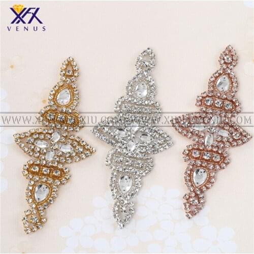 XFX VENUS 1 PCS Crystal Rhinestone Applique Hot Fix Silver Rose Gold Color for Dress Hair Accessory DIY Iron on Rhinestone Dress